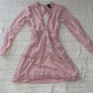 Pink Dress. Deep V, Open Back.